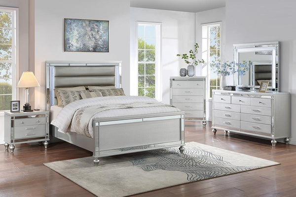English Elm Glam Silver Dresser with Snakeskin Embossed Drawers Mirrored Panels Gourd Legs B011P448866