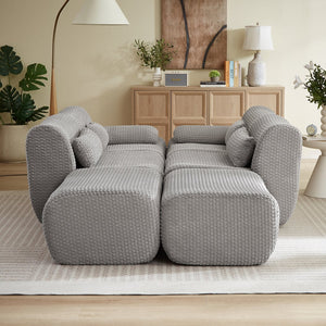 English Elm Sectional U-shaped Corduroy Sofa with Ottoman Convertible Layout for Any Living Room Grey W2339S00154