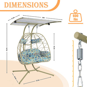 English Elm 2-person Wicker Egg Swing Chair with Canopy Stand Cushions Outdoor Patio Lounge T5880P502249