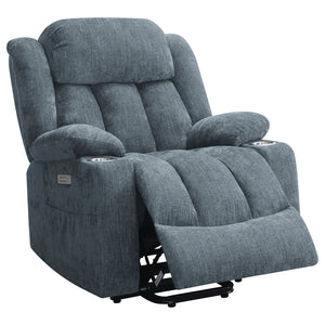 English Elm Beca Slate Blue Upholstered Power Lift Recliner with USB, Cupholders, Plush Channeling & Pillow Arms — Cozy Movie Night Comfort B062P378402