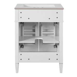 English Elm 24" Bathroom Vanity with Ceramic Basin, French-Inspired Accent Carvings, Soft-Close Doors & Storage White N710P293309K
