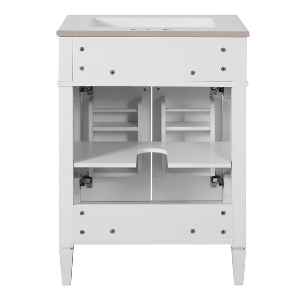 English Elm 24" Bathroom Vanity with Ceramic Basin, French-Inspired Accent Carvings, Soft-Close Doors & Storage White N710P293309K