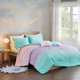 Mi Zone Glimmer Modern/Contemporary Metallic Glitter Printed Reversible Comforter Set MZ10-0595 Aqua