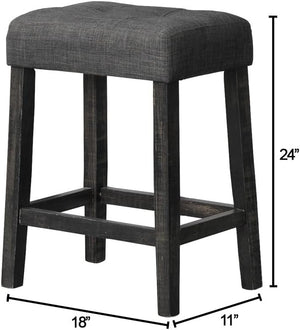 English Elm Transitional Engineered Wood 24" Counter Stool Set of 2 with Linen-Blend Cushions, Durable Antique Oak Finish Charcoal Black 25 L x 6 W x 23 H B011P356315