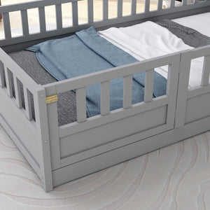 English Elm Twin Montessori Floor Bed Frame With High Security Barriers & Child-Friendly Door In Grey Finish W1858P164928-GIGA