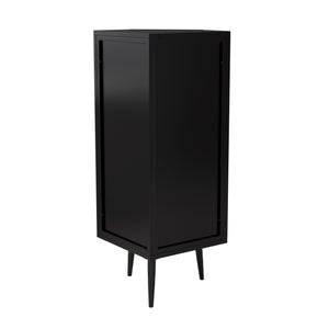 English Elm 22.25'' Floor Corner Cabinet with Tempered Glass Doors, Three-Tier Metal Frame Storage for Home Black W757P180792