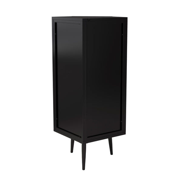English Elm 22.25'' Floor Corner Cabinet with Tempered Glass Doors, Three-Tier Metal Frame Storage for Home Black W757P180792