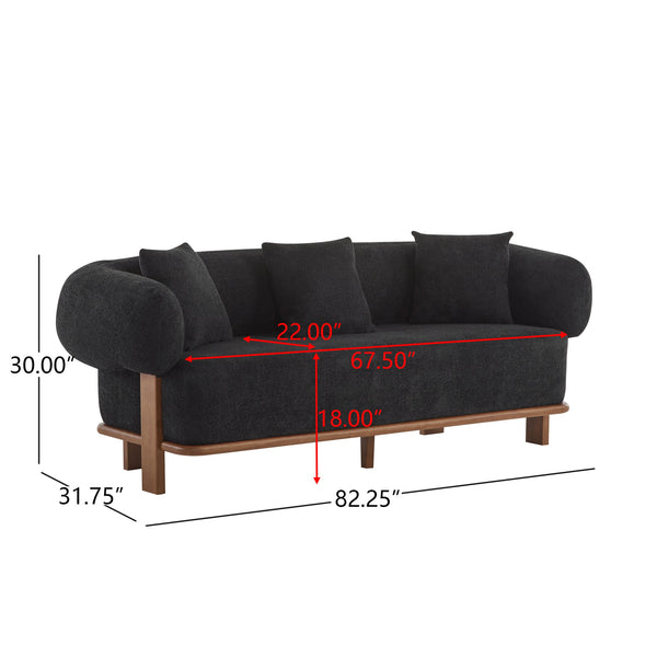 English Elm Round Arm Curved Sofa Plush Upholstered Mid-century Living Room Lounge Seating Black N771P270523H