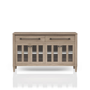 English Elm Power Raedy Sand Buffet with Glass Doors, Solid Wood/MDF, Power-Ready, 2 Drawers & Adjustable Shelf B2699P224826