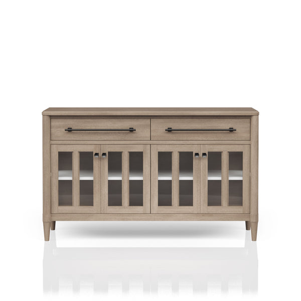 English Elm Power Raedy Sand Buffet with Glass Doors, Solid Wood/MDF, Power-Ready, 2 Drawers & Adjustable Shelf B2699P224826