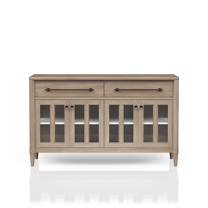 English Elm Round Sand Expandable Dining Set with 4 Ladderback Chairs, Glass-Front Server and Display Case Natural B2699S00068