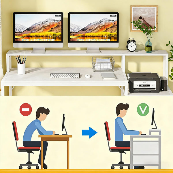 English Elm Sturdy Two-tier Computer Desk with File Cabinet and Monitor Riser for Home Office T3971P450718
