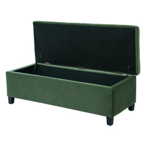 English Elm Upholstered Boucle Storage Bench Flip Top Lid Rubberwood Legs Bedroom Entryway Seating Retro Green N779P395018G