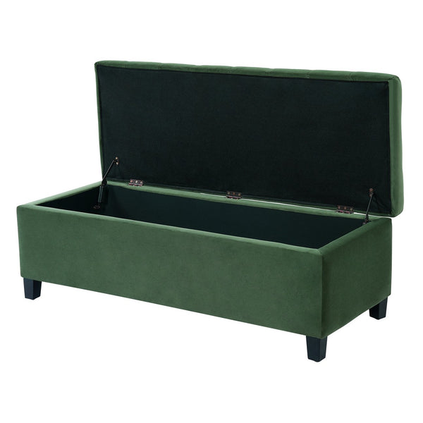 English Elm Upholstered Boucle Storage Bench Flip Top Lid Rubberwood Legs Bedroom Entryway Seating Retro Green N779P395018G