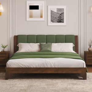English Elm Christopher Knight Home® - Premium Pine Wood King Bed Frame - Mid-Century Modern Design With Upholstered Headboard & Unique Colors N770P345989D_N770P345990D