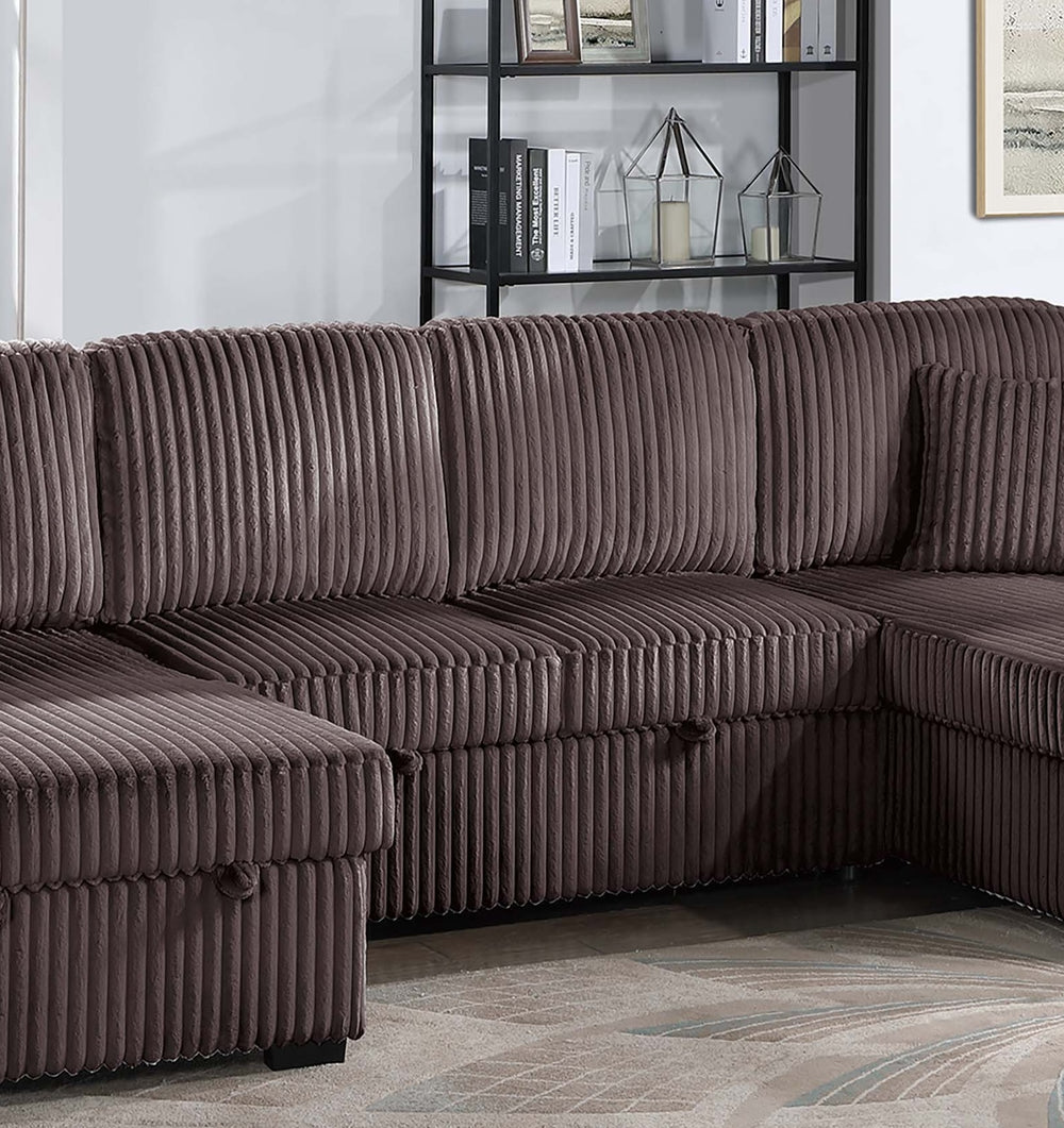 English Elm Chocolate Corduroy 3 Piece Sectional Sleeper Sofa with Raf Laf Chaise Storage Seating Chocolate B011S02169