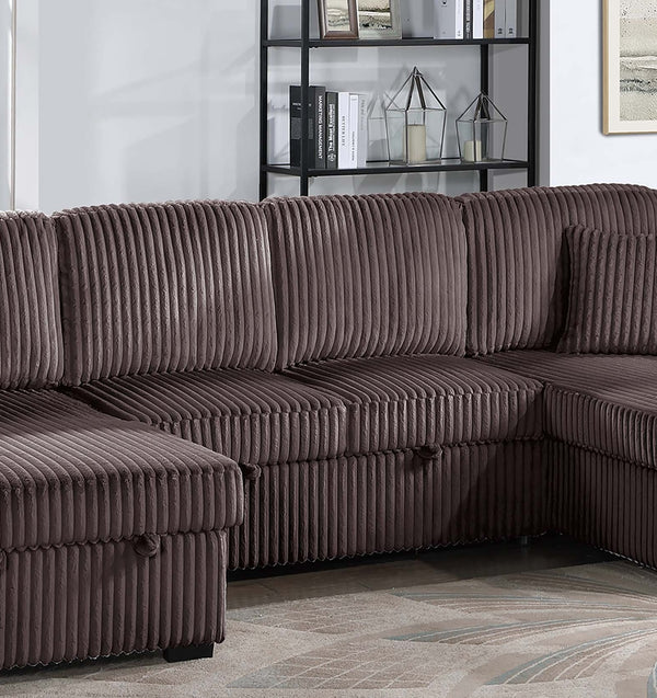 English Elm Chocolate Corduroy 3 Piece Sectional Sleeper Sofa with Raf Laf Chaise Storage Seating Chocolate B011S02169