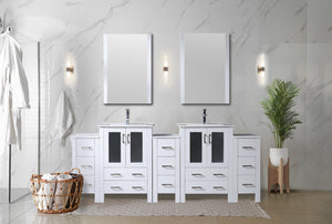 English Elm Volez Solid Wood 84" Double Bath Vanity with Side Cabinets, 13 Drawers, Soft-Close, White Ceramic Top B2731P337022