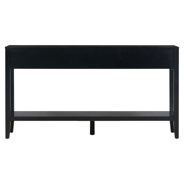 English Elm U_Style 62.2'' Farmhouse Console Table With 3 Drawers, Open Shelf & Iron Handles For Home Organization N711P234485B-GIGA