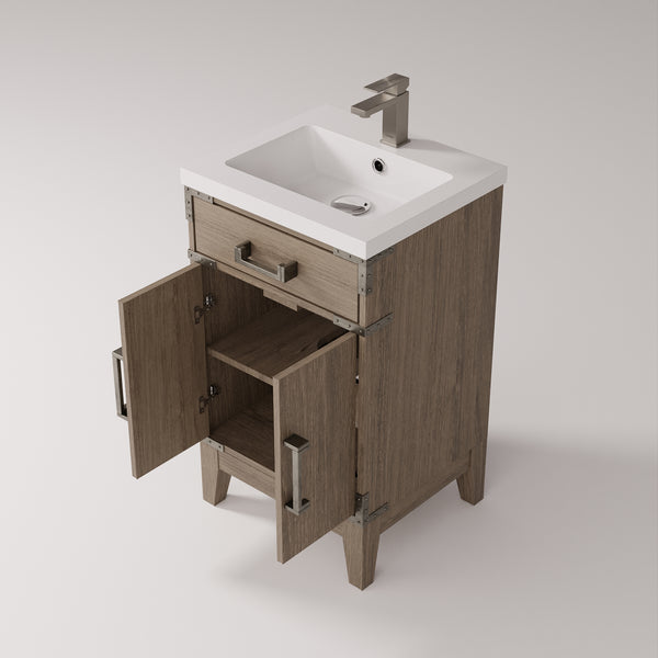 English Elm Grey Oak Single Bath Vanity With Acrylic Top & Faucet Set - Stylish Storage For Compact Spaces B2731P259737