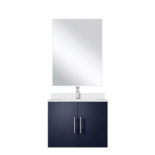 English Elm Navy Blue Single Bath Vanity Set With Cultured Marble Top, Mirror & Chrome Faucet - Compact Style! B2731S01300