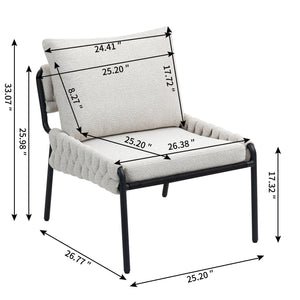 English Elm Modern Accent Lounge Chair with Braided Fabric Upholstery, Ergonomic Backrest, Plush Cushioning, Metal Frame, Adjustable Feet - Stylish Living Room Armchair Beige W2215P252349
