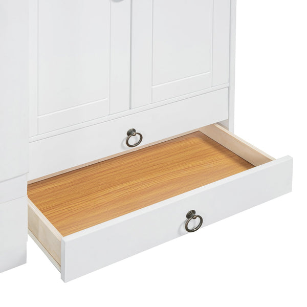 English Elm Queen Murphy Bed with Wardrobe Cabinets Built-in Usb Charging and Concealed Drawers White LP000590AAK