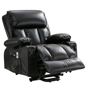 English Elm Power Lift Recliner Chair with Massage Heating Fleece Leather and Usb for Elderly Black W1807P299442