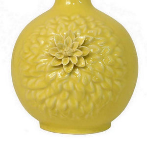 English Elm Remi Tall Ceramic Vase with Floral Motifs Yellow Glazed Narrow Neck 16 Inch B056P416951