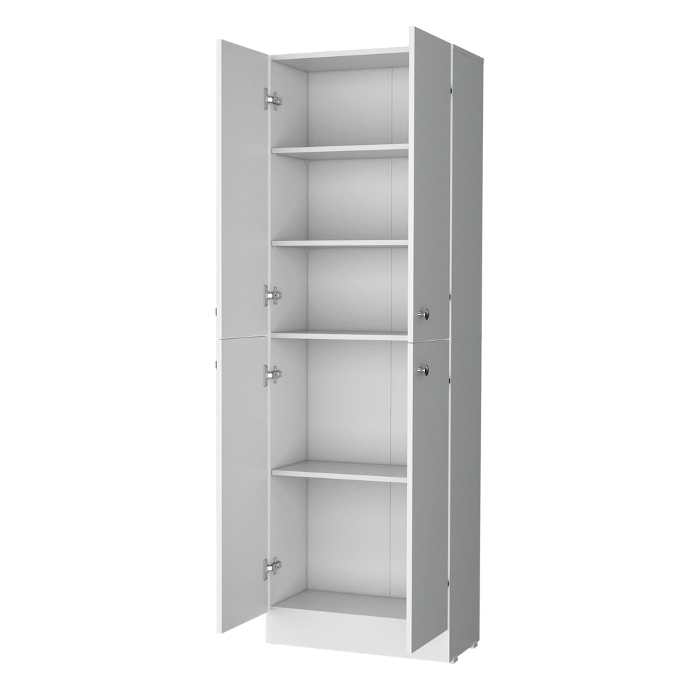 English Elm White 71.1" Pantry Cabinet with 5 Hidden Shelves, 4 Doors — Sleek White Storage for Modern Kitchens B062P193659