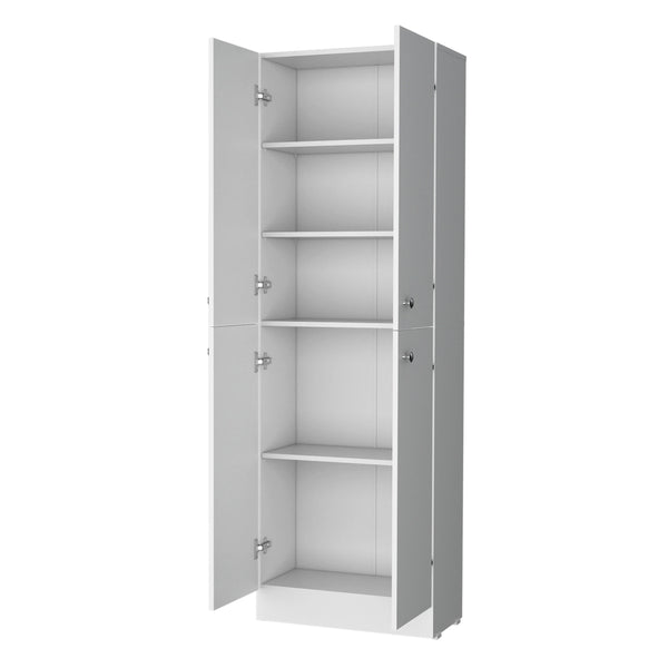 English Elm White 71.1" Pantry Cabinet with 5 Hidden Shelves, 4 Doors — Sleek White Storage for Modern Kitchens B062P193659