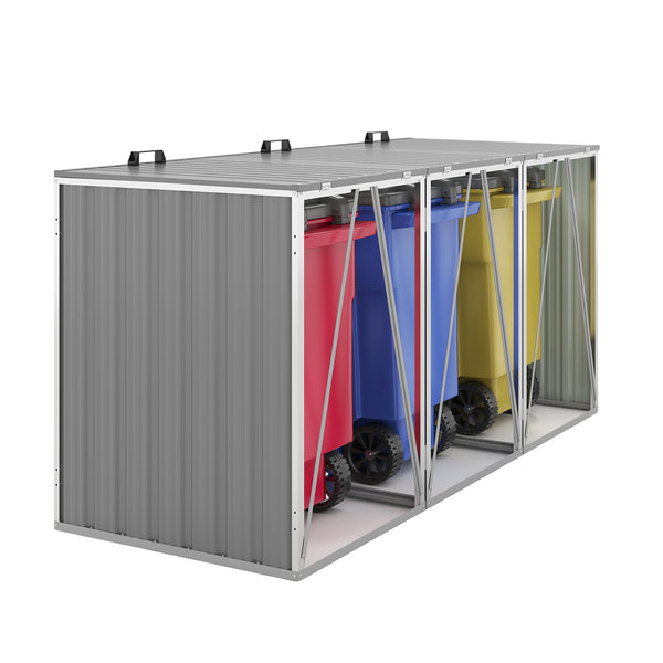 English Elm Garbage Bin Shed Galvanized Steel Enclosure Fits Three Cans with Lockable Waterproof Lid Light Gray W1598P357717