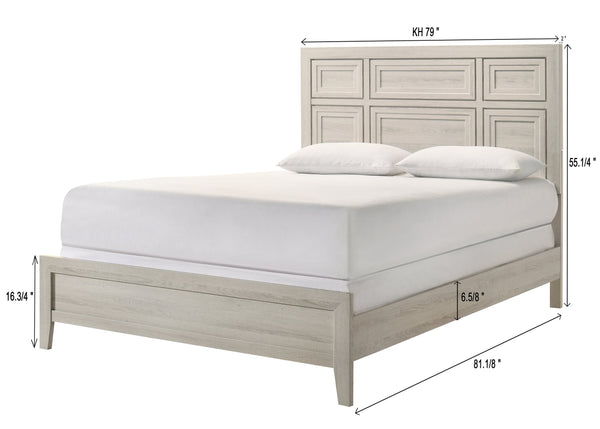 English Elm 1pc Elegant Panel Queen Bed with Framed Headboard and Recessed Detailing for Serene Bedroom Retreat Antique White 82.05 L x 33.98 W x 5.91 H B2741S00598