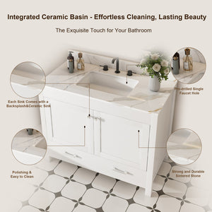 English Elm Modern 43" Bathroom Vanity With Karalakin Marble Top, Soft-Close Drawers & Versatile Storage Solutions W509S00141