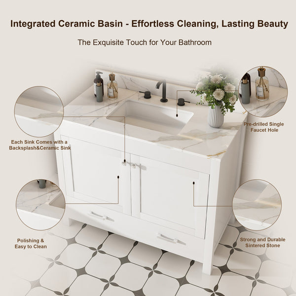 English Elm Modern 43" Bathroom Vanity With Karalakin Marble Top, Soft-Close Drawers & Versatile Storage Solutions W509S00141