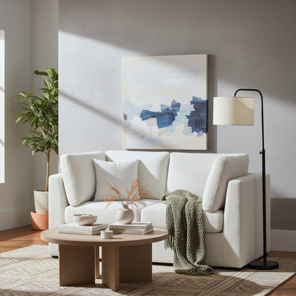 English Elm Chauncy Modular Two Piece Sofa Compact Square Arm Performance Fabric Living Room Seat Ivory B050S00031