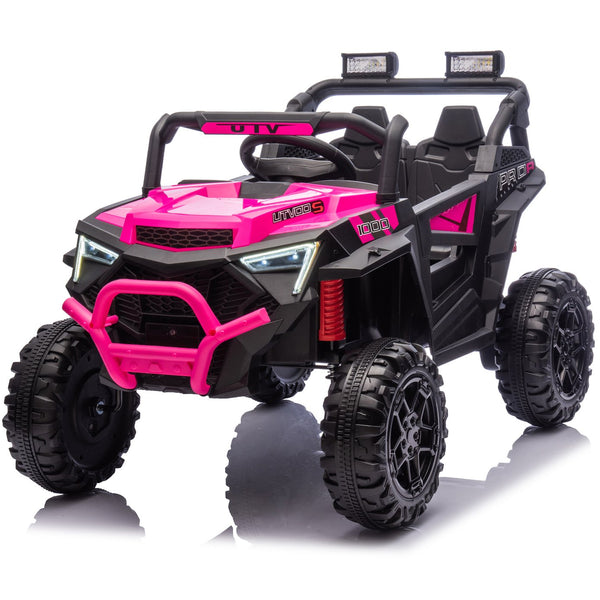 English Elm 24v 400w Kids Electric Utv Ride on with Remote Bluetooth Led Suspension Cockpit Pink W1578P284294