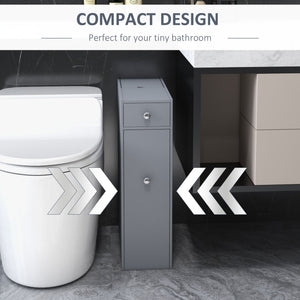 English Elm HOMCOM Slim Bathroom Storage Cabinet Narrow Freestanding Organizer with Drawers & Hidden Compartments Grey W2225P200614