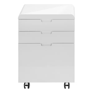 English Elm File Cabinet Glossy White Mobile 3-Drawer on Wheels – Modern MDF Printer Stand with Lockable Drawers and Smooth Glides for Office Organization B2710P221277