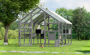 English Elm Large Walk-in Pine Catio Multi-cat Enclosure with Seven Platforms and Weatherproof Roof N704G201613E