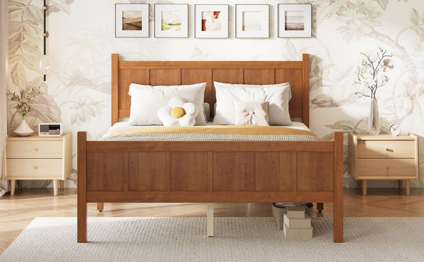 English Elm Twin Platform Bed Vertical Slat Headboard Farmhouse Shaker Wood Grain Finish Bedroom Walnut N733P422479D