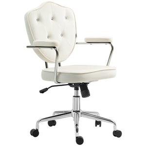 English Elm Homcom Elegant Swivel Office Chair In Velvet-Feel Fabric, Adjustable Height, Chic Cream White Design W2225P250017