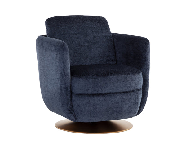 Sunpan Gilley Swivel Lounge Chair - Contemporary Design with Antique Gold Base for Stylish Comfort and Elegance Bergen Navy