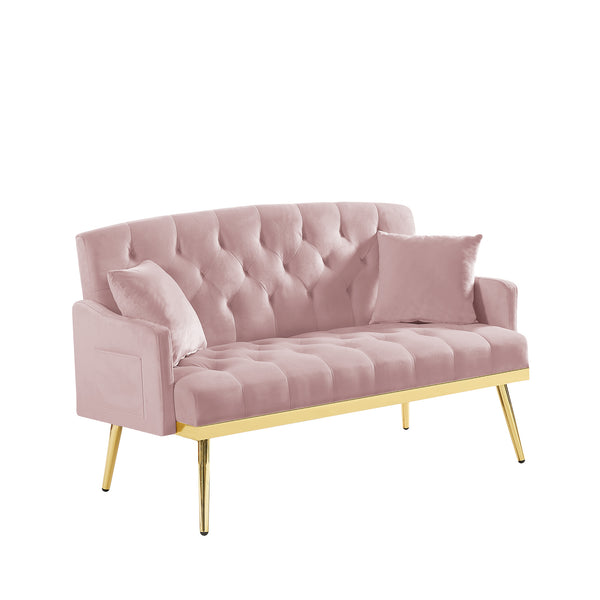 English Elm Pink Velvet Tufted Loveseat with Gold Legs Glam Studio Bedroom Compact Sofa W3985P435507