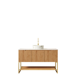 English Elm 48" Freestanding Bathroom Vanity Cabinet Sintered Stone Top Woodgrain Finish Open Shelf W2615S00464