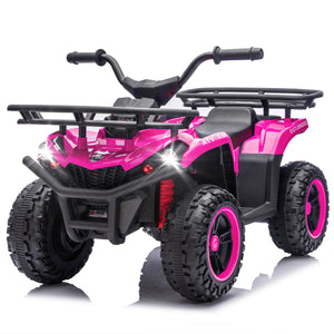 English Elm 24v Dual Motor Kids Atv Ride on with Led Lights Bluetooth Storage Racks Off Road Pink W1578P390450