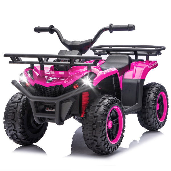 English Elm 24v Dual Motor Kids Atv Ride on with Led Lights Bluetooth Storage Racks Off Road Pink W1578P390450