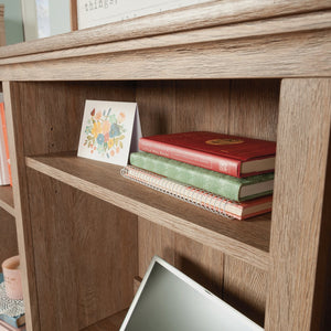 English Elm Hutch, Stylish Brown Finish With Adjustable Shelves & Cable Management For Home Office Storage Solutions B356P367923