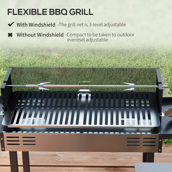 English Elm Outsunny Charcoal Rotisserie Roaster with Dual Cooking Zones and Foldable Prep Shelves W2225P174314