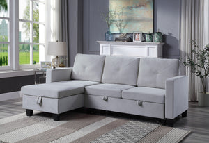 English Elm Novella Velvet Sleeper Sectional with Reversible Chaise and Hidden Storage for Small Spaces Light Gray B2749S00121